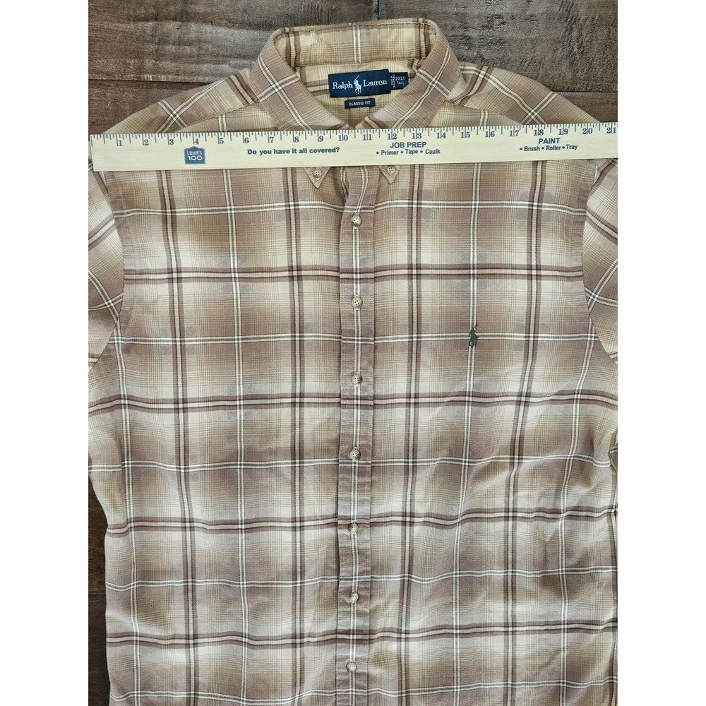 Polo Ralph‎ Lauren Shirt Mens 2XLT Tall Classic Fit Plaid Flannel Button Down